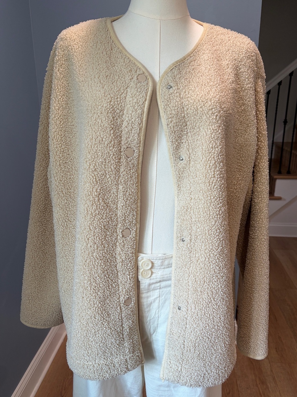 Joie Cream Sherpa Fleece Snap Front Jacket Medium Teddy Boucle Cardigan Coat
